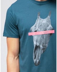 dunkeltürkises bedrucktes T-shirt von Paul Smith