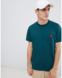 dunkeltürkises besticktes T-Shirt mit einem Rundhalsausschnitt
