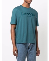 dunkeltürkises besticktes T-Shirt mit einem Rundhalsausschnitt von Lanvin