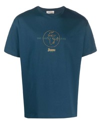 dunkeltürkises besticktes T-Shirt mit einem Rundhalsausschnitt von Herno