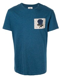 dunkeltürkises besticktes T-Shirt mit einem Rundhalsausschnitt von Kent & Curwen