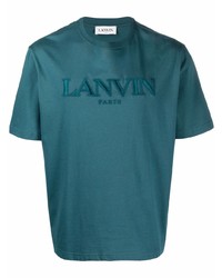dunkeltürkises besticktes T-Shirt mit einem Rundhalsausschnitt von Lanvin