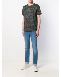 dunkeltürkises Camouflage T-Shirt mit einem Rundhalsausschnitt von PS Paul Smith