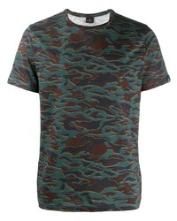 dunkeltürkises Camouflage T-Shirt mit einem Rundhalsausschnitt von PS Paul Smith