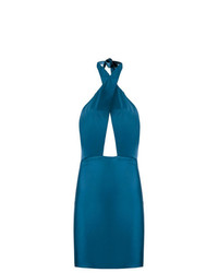 dunkeltürkises figurbetontes Kleid mit Ausschnitten von Adriana Degreas