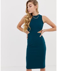 dunkeltürkises figurbetontes Kleid mit Ausschnitten von PrettyLittleThing