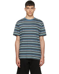 dunkeltürkises horizontal gestreiftes T-Shirt mit einem Rundhalsausschnitt von A.P.C.