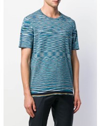 dunkeltürkises horizontal gestreiftes T-Shirt mit einem Rundhalsausschnitt von Missoni