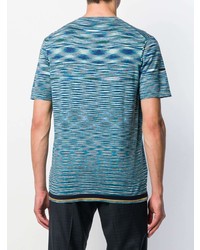 dunkeltürkises horizontal gestreiftes T-Shirt mit einem Rundhalsausschnitt von Missoni