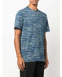 dunkeltürkises horizontal gestreiftes T-Shirt mit einem Rundhalsausschnitt von Missoni