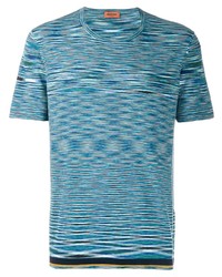 dunkeltürkises horizontal gestreiftes T-Shirt mit einem Rundhalsausschnitt von Missoni