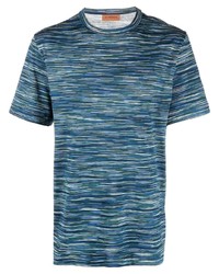 dunkeltürkises horizontal gestreiftes T-Shirt mit einem Rundhalsausschnitt von Missoni