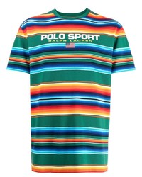 dunkeltürkises horizontal gestreiftes T-Shirt mit einem Rundhalsausschnitt von Polo Ralph Lauren