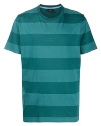 dunkeltürkises horizontal gestreiftes T-Shirt mit einem Rundhalsausschnitt von PS Paul Smith