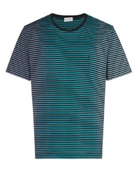 dunkeltürkises horizontal gestreiftes T-Shirt mit einem Rundhalsausschnitt von Saint Laurent