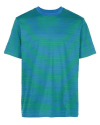 dunkeltürkises horizontal gestreiftes T-Shirt mit einem Rundhalsausschnitt von Supreme