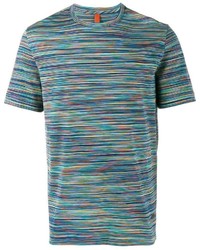 dunkeltürkises horizontal gestreiftes T-shirt von Missoni