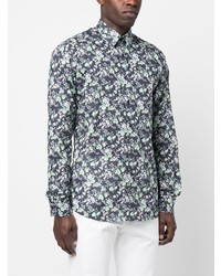 dunkeltürkises Langarmhemd mit Blumenmuster von Karl Lagerfeld