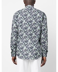 dunkeltürkises Langarmhemd mit Blumenmuster von Karl Lagerfeld