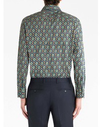 dunkeltürkises Langarmhemd mit geometrischem Muster von Etro