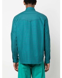 dunkeltürkises Langarmhemd mit Karomuster von Versace