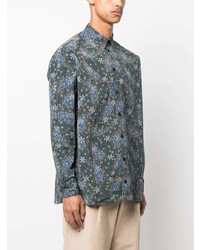 dunkeltürkises Langarmhemd mit Paisley-Muster von Soulland