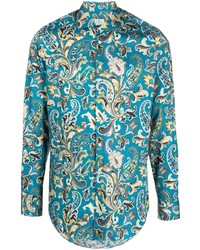 dunkeltürkises Langarmhemd mit Paisley-Muster von Etro