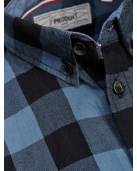 dunkeltürkises Langarmhemd mit Schottenmuster von Produkt