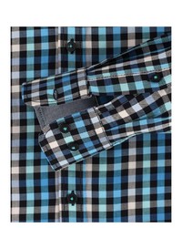 dunkeltürkises Langarmhemd mit Vichy-Muster von Casamoda