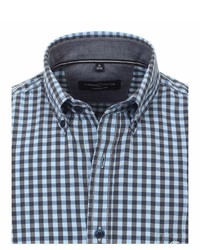 dunkeltürkises Langarmhemd mit Vichy-Muster von Casamoda