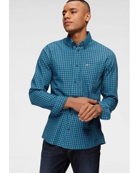 dunkeltürkises Langarmhemd mit Vichy-Muster von Tommy Jeans