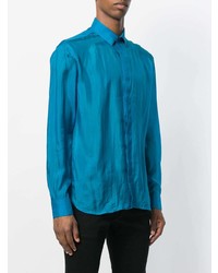 dunkeltürkises Langarmhemd von Saint Laurent