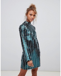 dunkeltürkises figurbetontes Kleid aus Pailletten von New Look