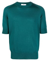 dunkeltürkises Strick T-Shirt mit einem Rundhalsausschnitt von PT TORINO