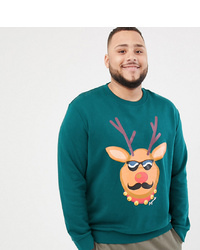 dunkeltürkises Sweatshirt mit Weihnachten Muster von Jack & Jones