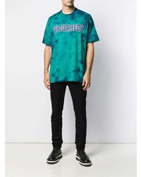 dunkeltürkises Mit Batikmuster T-Shirt mit einem Rundhalsausschnitt von DSQUARED2