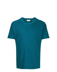 dunkeltürkises T-Shirt mit einem Rundhalsausschnitt mit geometrischem Muster