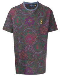 dunkeltürkises T-Shirt mit einem Rundhalsausschnitt mit Paisley-Muster