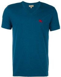dunkeltürkises T-Shirt mit einem V-Ausschnitt von Burberry