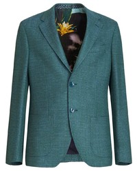 dunkeltürkises Tweed Sakko mit Blumenmuster von Etro