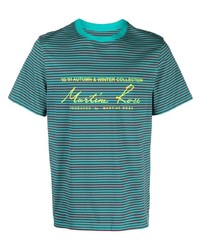 dunkeltürkises vertikal gestreiftes T-Shirt mit einem Rundhalsausschnitt