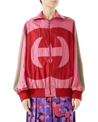 fuchsia bedruckte Bomberjacke