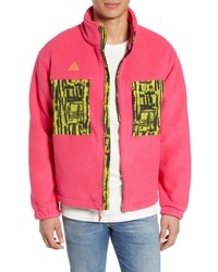 fuchsia bedruckte Fleece-Bomberjacke