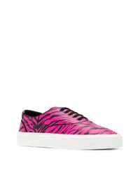 fuchsia bedruckte Leder niedrige Sneakers von Saint Laurent