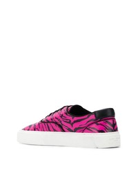 fuchsia bedruckte Leder niedrige Sneakers von Saint Laurent