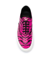 fuchsia bedruckte Leder niedrige Sneakers von Saint Laurent