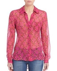 fuchsia bedruckte Seide Bluse