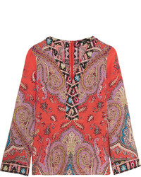 fuchsia bedruckte Seide Bluse von Etro
