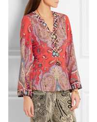 fuchsia bedruckte Seide Bluse von Etro