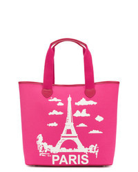 fuchsia bedruckte Shopper Tasche aus Segeltuch